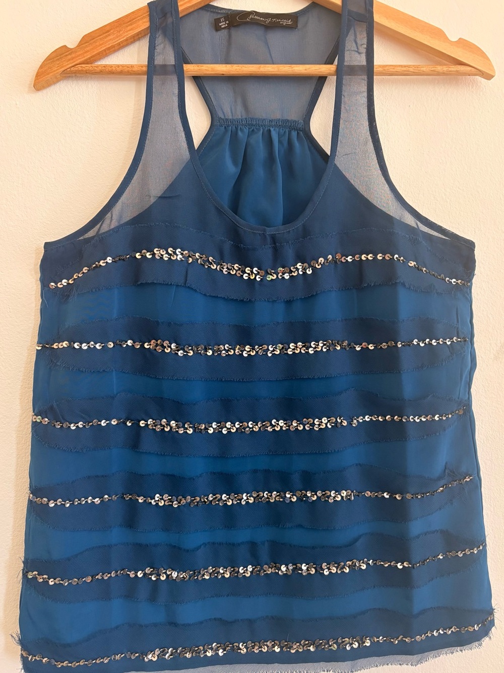 Racerback Sequin Stripe Tank Top in Teal Blue